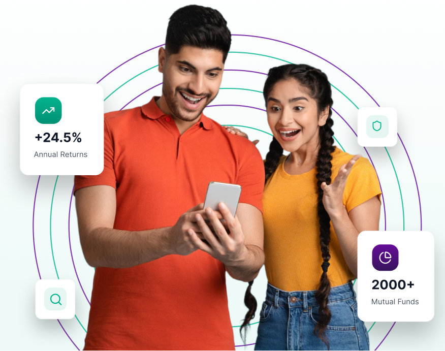 Happy couple using investment platform